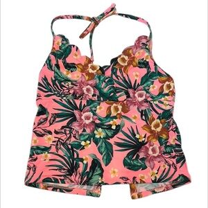 Vanilla Beach pink floral tankini bikini swim top size large NWOT